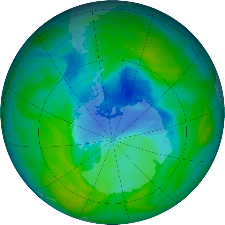 Antarctic ozone map for 15 December 1990